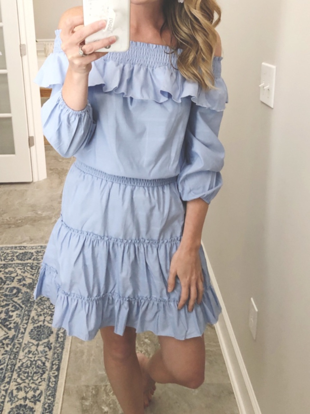 Sky Blue Off-Shoulder Ruffle Mini Dress